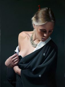 Model The girl with als a pearl necklace Olieverf op linnen 160 x 120 cm