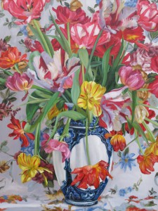 1654 vaas kleurige tulpen 150x110cm 2013