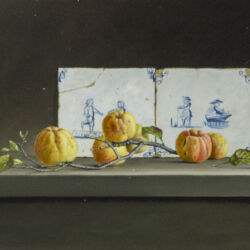 kweeappels en tegeltjes Olieverf op paneel 35 x 56 cm
