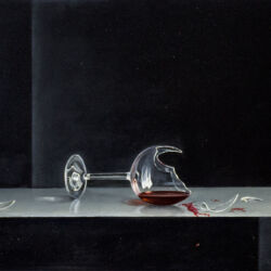 Gebroken wijnglas Olieverf op paneel 40 x 60 cm